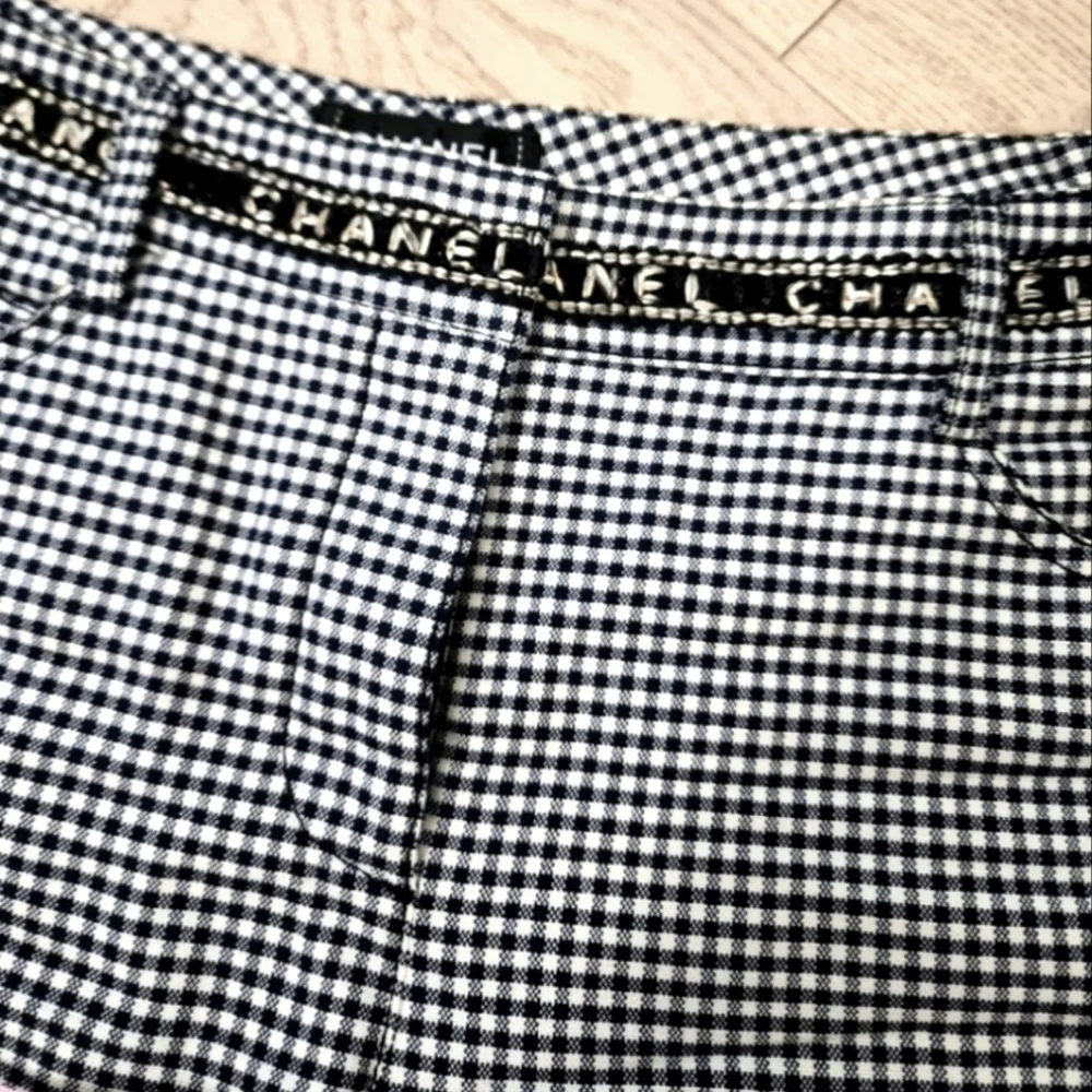 Authentic Chanel boutique logo waistband skinny gingham trousers - Picture 2 of 8